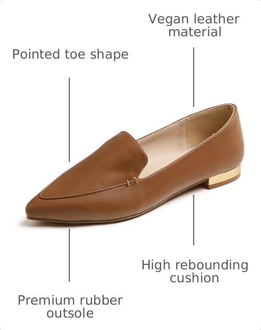Image of FEVERSOLE Women's Loafer Flat Pointed Deco Low Heel Fashion Slip On Dress Driving Office Shoes