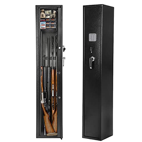 4 Rifle Locker Gun Safes Box for Home Rifle and Pistols, Quick Access Large Rifle Gun Security Cabinet with Separate Pistol/Ammo Area, Metal Gun Storage Locker with Digital Keypad and Backup Key