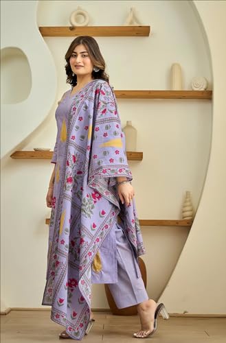 Image of GoSriKi Women's Rayon Viscose Printed Straight Kurta with Pant & Dupatta