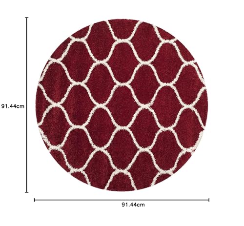 Image of Handwoven Microfibre 3D Rug for Living Room (Red & Ivory Moraccan, 3 X 3 Feet (Round), Microfibre)