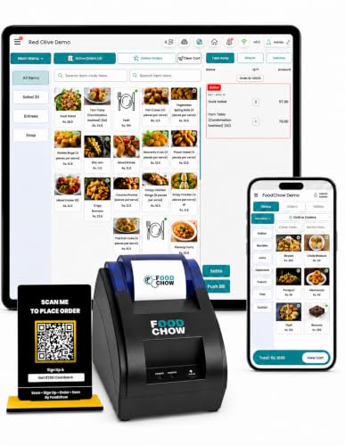 Image of 12 Months Software License for Restaurants, Cafes, Sweet Shops, Food Trucks | 58mm (2 Inch) Direct Thermal Receipt Printer | USB + Bluetooth with QR Code Standee and Website