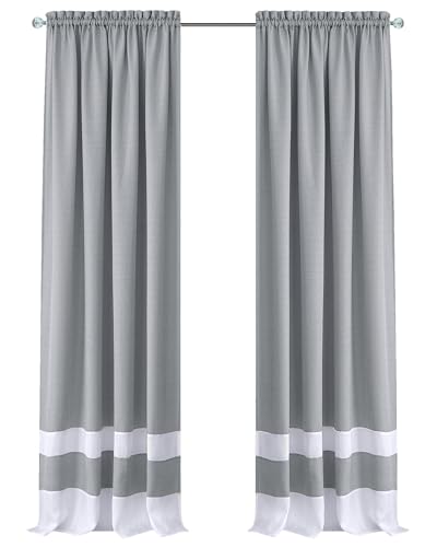 ACHIM Light Filtering Curtain Panel for Windows - 52 x 63 - Lightweight Rod Pocket Drapes for Bedroom, Living Room - Polyester, Machine Washable - Grey/White