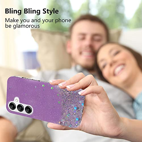 Image of VONZEE Glitter Case Compatible with Samsung Galaxy M54, Non Moving Glitter Stars Cover Soft TPU + Hard PC Bumper Bling Cover for Women Girls Protective Shockproof Phone Case (Purple)