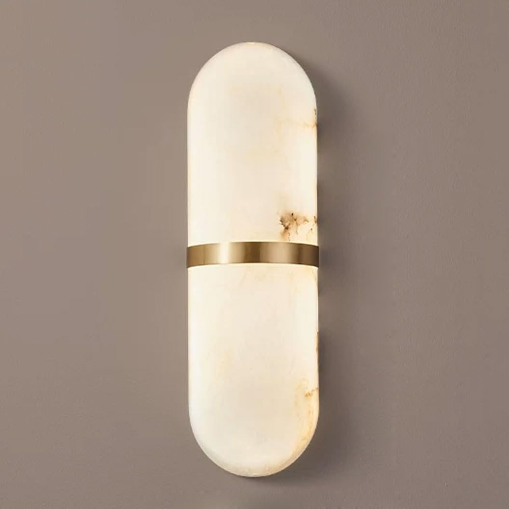 SSBHDM LED Light Source Natural Marble Wall Light, 15.7 Inch Oval Alabaster Wall Lamp, Nordic Industrial Style Wall Sconce, Restaurant Bedroom Balcony Wall Mounted Lighting Fixtures