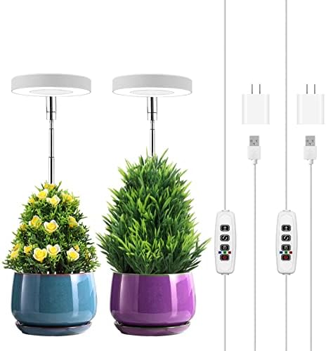 Grow Light, 2pcs Plant Light for Indoor Plants, LED Full Spectrum Plant Growing Light with Red/Blue/Purple & Yellow/White/Warm White, Height Adjustable, Auto On/Off Timer 3/9/12h, 10 Dimmable Levels