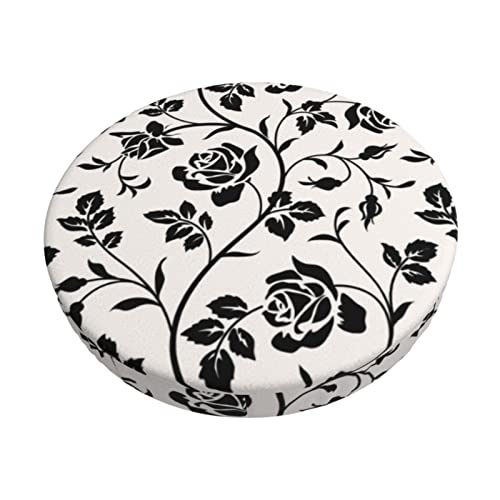 Black Floral Round Bar Stool Covers,Washable Soft Bar Stool Cover Cushion Slipcover 13 Inch #TOP1
