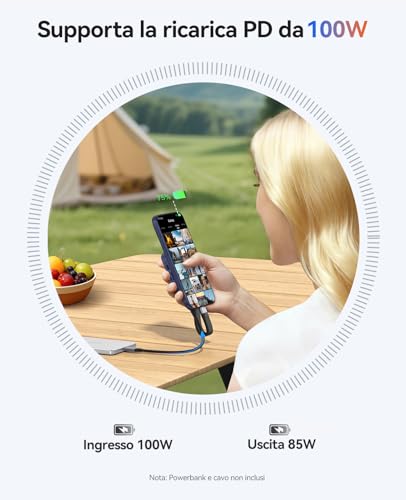 Docking Station Magnetica USB C, Involucro per SSD M.2 NVMe, Docking Station 8 in 1 con HDMI 4K@60Hz, PD 100W, USB-A 10 Gbps, SD/TF, Audio. Hub USB C Dockingstation per iPhone/Dell Lenovo MG7 - Hub USB - Immagine 6