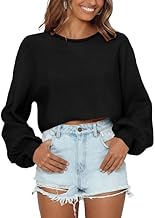 Imily Bela Cropped Sweaters for Women Lantern Long Sleeve Crop Top Slouchy Trendy Loose Crewneck Pullover Sweater