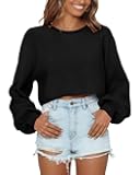 Cropped Sweaters for Women Lantern Long Sleeve Crop Top Slouchy Trendy Loose Crewneck Pullover Sweater