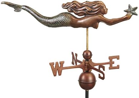 Good Directions 966GRN Mermaid with Starfish Weathervane, Pure Copper Hand Finished Multi-Color Patina