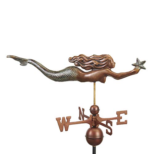 Good Directions 966Grn Mermaid With Starfish Weathervane, Pure Copper Hand Finished Multi-Color Patina #TOP3