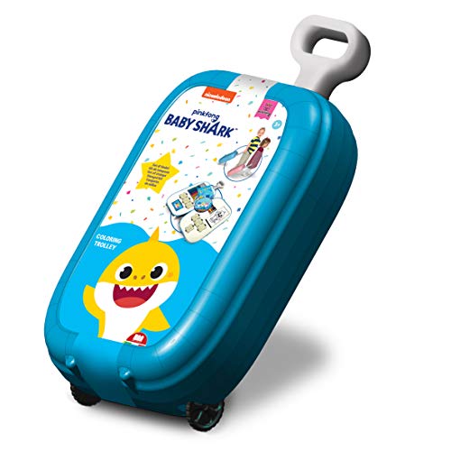 Multiprint Trolley Set Baby Shark, Made in Italy, Album da Colorare, Stickers, Pennarelli e Matite, Set Timbrini Bimbi, in Legno e Gomma Naturale, Inchiostro Lavabile Atossico, Idea Regalo, Art.64995