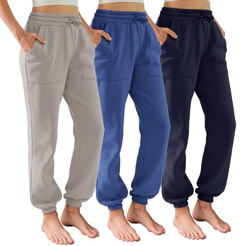 DITOK 3 Pack Fleece-Lined High Waist Sweatpants for Women