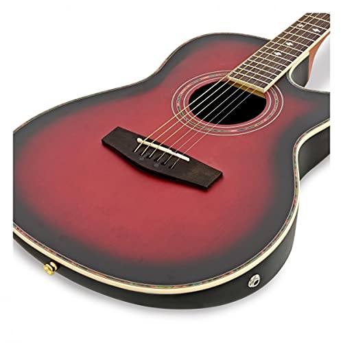 Guitare électro-acoustique Roundback de Gear4music Red avec accessoires - Les Beatles, Paul McCartney, John Lennon, RIngo Starr, George Harrison Guitare électro-acoustique Roundback de Gear4music Red avec accessoires – Image 5