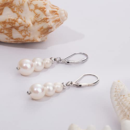 Sterling Silver Freshwater Cultured Pearl Drop Earrings Size 4-8mm Dangle Leverback Earring for Women4
