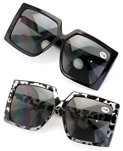 V.W.E. 2 Pairs Square Oversize Women BIFOCAL Outdoor Reading Sunglasses Glasses