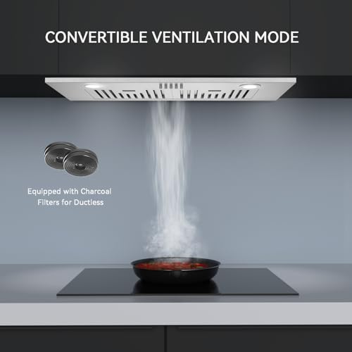 Image of Hermitlux Built-in /Insert Range Hood, 30 inch Vent Hood with 600 CFM 3 Speed, Ducted /Ductless Convertible, Stainless Steel Range Hoods with Bright LED Light, Baffle Filters and Charcoal Filters