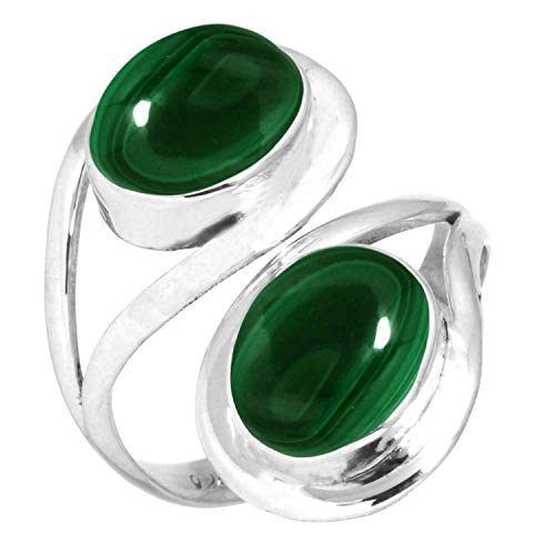 925 Sterling Silver Ring For Women - Teens, Green Natural Malachite Gemstone Silver Ring Size 8, May Birthstone Boho Silver Ring Size 8, Gift For Girl Friend On New Year, 925 Silver Gemstone Jewelry