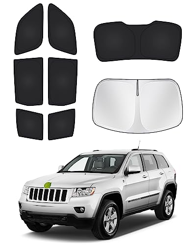 Image of Canvcle Window Shades for 2011-2021 Jeep Grand Cherokee Accessories Windshield Sun Shade Side Rear Window Covers Sunshade Sun Visor Shield Privacy Protection for Camping Keep Vehicle Cool Black 8PCS