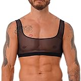 Choomomo Herren Durchsichtig Mesh Tank Top Transparent Unterhemd Weste Achselshirt Bauchfrei Oberteil Unterwäsche Sissy Dessous Clubwear Schwarz XXL