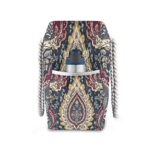 Paisley Textile Beach Bag & Travel Tote Bag Large Sandproof with Zipper Closure, Wet Pouch for Swim Gym Travel, Lightweight Foldable Outdoor Bag3