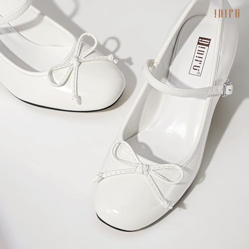 Image of IDIFU IN2 Mary Janes for Women Closed Toe Block Heels Cute Bow Dress Shoes
