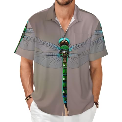 Chemise d'été homme imprimé libellule grande taille casual à manches courtes chic