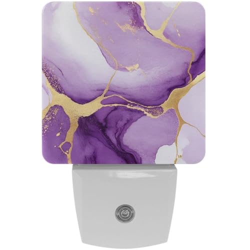 Image of NEWzone Purple Marble Night Light [2 Pack], Plug in Wall Led Night Lights Decor for Boys Girls Room, Dusk to Dawn Sensor Wall Lamp for Stairway /Bedroom /Kitchen /Nursery Room