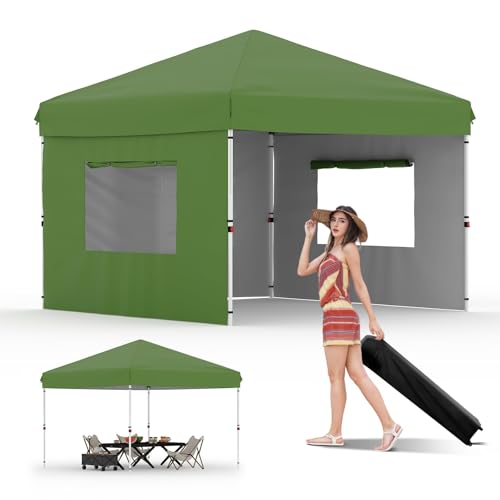 10'x10' Green Pop Up Canopy Tent with 3 Sidewalls, Waterproof and UV Resistant Outdoor Gazebo, Easy Up Sun Shade Shelter for Parties, Events, Backyard, Camping - Best Canopy Tent