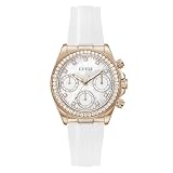 Guess Reloj para Mujer de 36 mm, Correa Blanca, Esfera Blanca, Caja de Oro Rosa