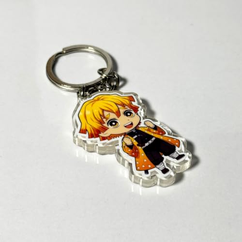 Image of Zenitsu Agatsuma Chibi Acrylic Keychain | Compatible with Demon Slayer Anime | Cute Anime Charm for Keys, Bag, Backpack | Otaku Gift