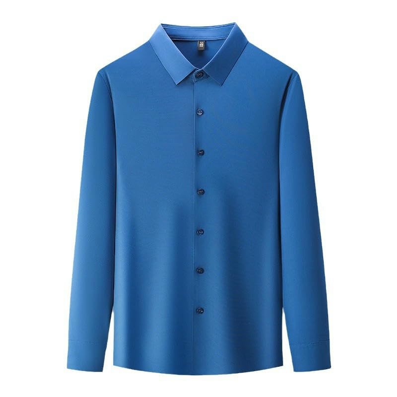 Camisa de manga larga sin arrugas con botones ocultos de color sólido 5