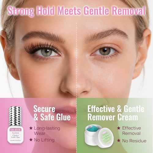 Image of CALAILIS Lash Cluster Glue & Lash Remover Kit, Extra Strong Hold Long Lasting 4+ Weeks Cluster Eyelash Glue, Low Irritation Gentle Aloe Eyelash Remover Cream for Professional Use