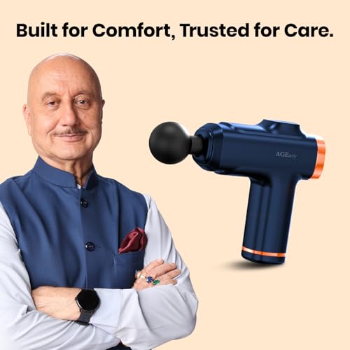 Image of AGEasy (Max Group) Relief Compact Massage Gun | 8 Speed Levels, 4 Massage Heads | USB Type-C Rechargeable Handheld Massager | Full Body Pain Relief Muscle Massage Machine for Men & Women (Blue)