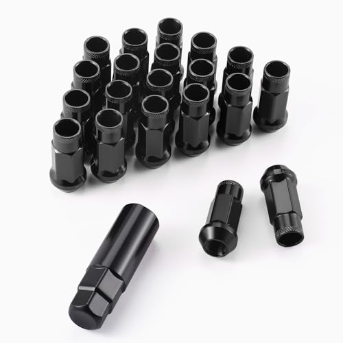 SINGARO 20PCS M12x1.5 Wheel Lug Nuts Open End Wheel Nuts 40mm Forged Locknut Racing Nuts Aluminum Wheels Rims Lug Nuts (Black)