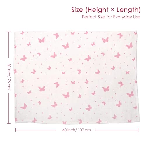 Image of Butterfly Baby Blankets for Girls, Soft Nursery Minky Blankets with Muslin and Dotted Fleece Back 30x40 inches, Receiving Bed Quilt for Newborn, Infants, Toddlers
