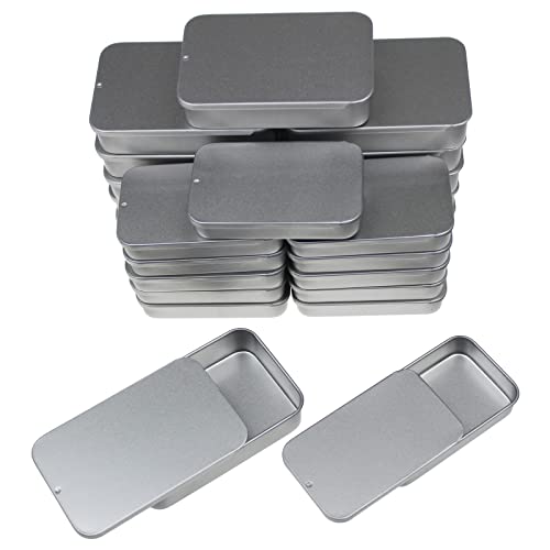Image of Goodma 24-Pack Slide Top Rectangular Metal Tin Containers, Silver