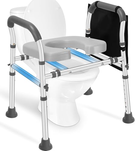 Raised Toilet Seat with Handles, Toilet Seat Riser for Seniors with Adjustable Height & Width...