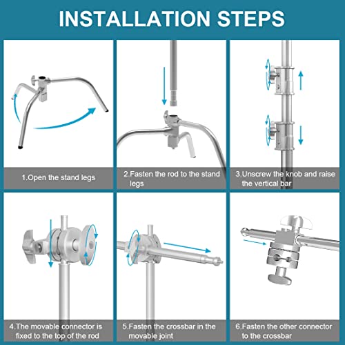 Heorryn Photography 100% Stainless Steel Heavy Duty C Stand With Boom Arm, 11Ft/331Cm(Max) Light Stand With 4Ft/128Cm Holding Arm, 2 Grip Head For Photo Studio Reflector, Monolight, Softboxes #TOP6