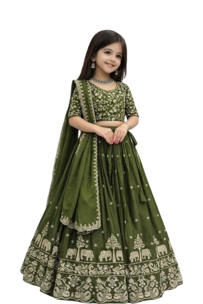 Image of Kids Lehenga Choli with Elephant Embroidery