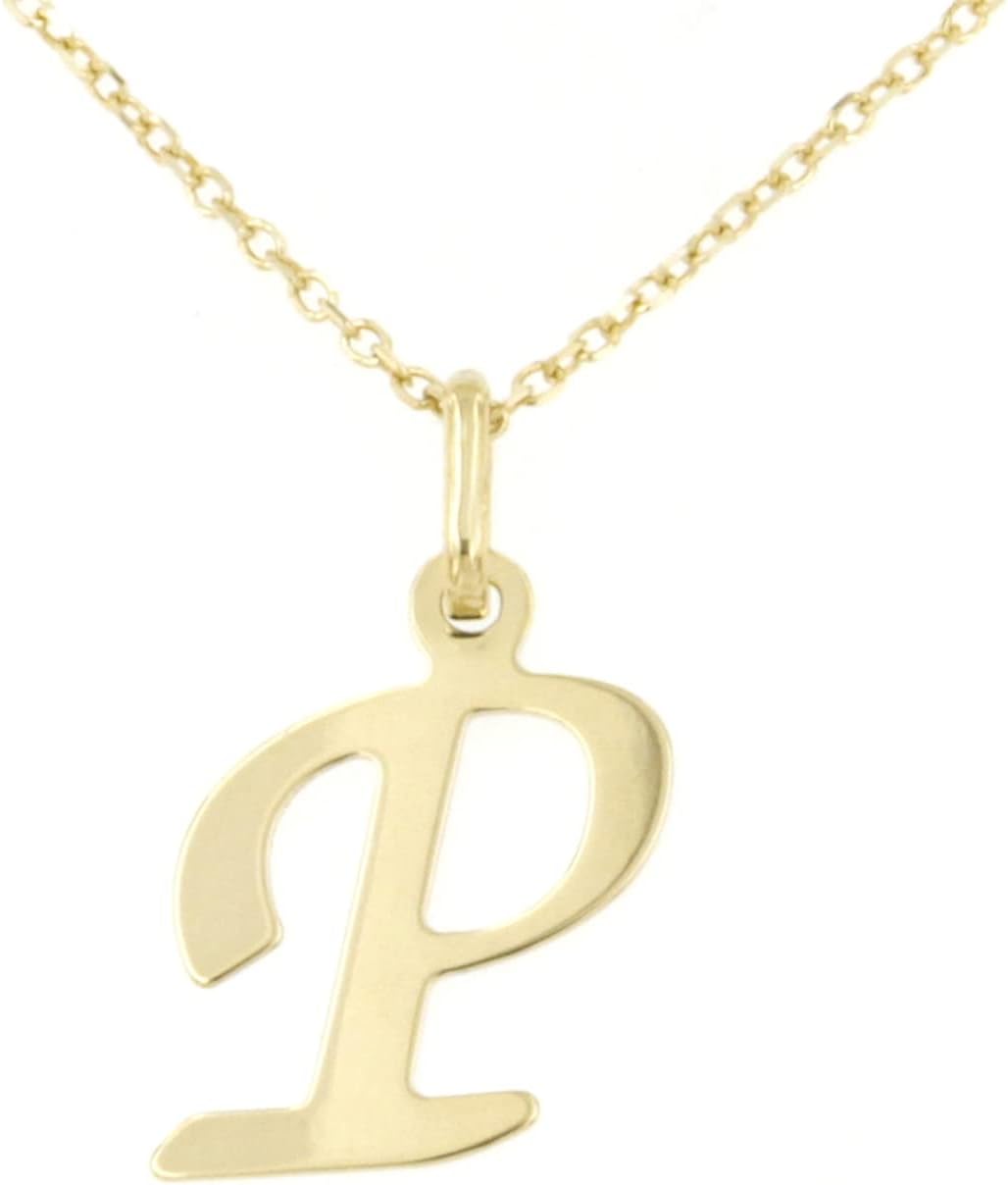Lucchetta, 9ct Yellow Gold Letter P Initial Name Pendant Necklace 17.7 inch (45cm)