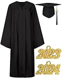 Miulruma Graduation Cap and Gown 2023 Matte Black Cap and Gown Tassel Set Graduation Robe and Cap Graduation Outfit for High School College Bachelor Black MA012BM