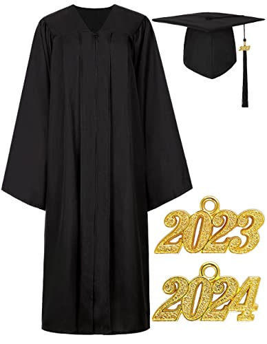 Miulruma Graduation Cap and Gown 2023 Matte Black Cap and Gown Tassel Set Graduation Robe and Cap Graduation Outfit for High School College Bachelor Black MA012BM
