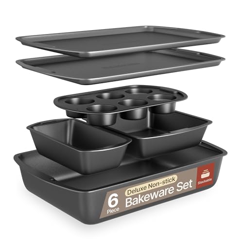 Image of Bakken Swiss - Bakeware Set – 6 Piece – Stackable, Deluxe, Non-Stick Baking Pans for Professional and Home Cooking – Carbon Steel, Gray Coating