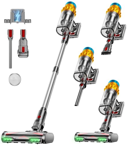 AIDTIPS Aspiradora Sin Cable, 600W/50KPA/70Mins Escoba Aspiradora Sin Cable con Autoportante, Aspirador de Polvo sin Contacto de 1,8L, Cepillo Antienredos con Luz Verde(Plata)