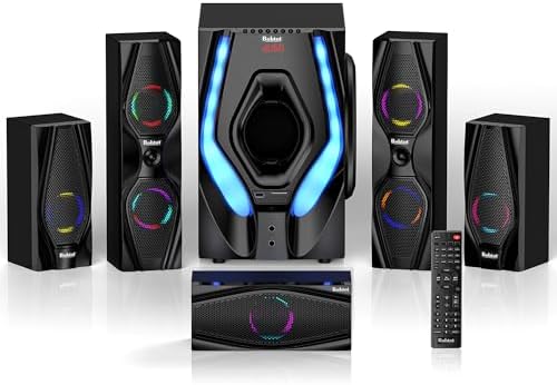 Bobtot Surround Sound System, 1200 Watt Spitzenleistung, 10-Zoll-Subwoofer | 5.1 Soundsystem Lautsprecher, Heimkino Sound Systems kräftiger Bass mit ARC, optischer, AUX, Bluetooth-