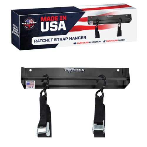 Pit Posse 464BK Tie Down Hanger Rack Storage Holder - Made in USA - Race Car Enclosed Trailer Shop - Ratchet Strap Organ
