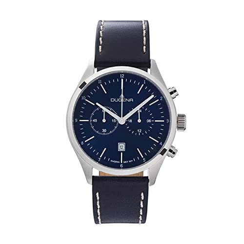 Preisvergleich Produktbild DUGENA Herren-Armbanduhr, 4461055, Dakar Chrono, Quarz, dunkelblaues Zifferblatt, Edelstahlgehäuse, Saphirglas, Lederarmband, Dornschließe, 10 bar