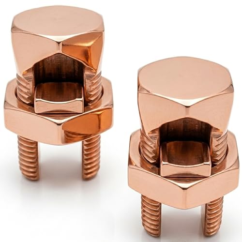 OHLECTRIC Size #8 Copper Split-Bolt Connector 8 AWG (2-Pack) Heavy-Duty Electrical Wire Splicing Terminal, High-Conductivity Metal Grounding Split Bolts, Clamps for Grounding Wire