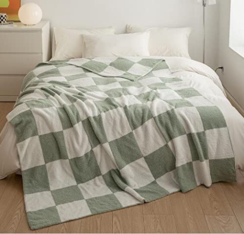 Ultra Soft Classic Checkerboard Chessboard Knitted Throw Blankets Lattice Fluffy Microfiber Lightweight Warm Cozy Bed Blankets Decor For Couch Sofa Bed (Sage Green, 51"X63") #TOP2